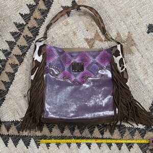 Purple and Brown Fringe Women's Bag